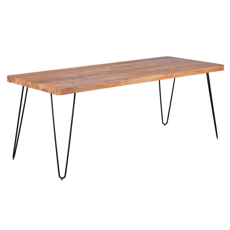 Massivholz Esstisch mit Haarnadelbeinen Marimonos 05, Farbe: Sheesham / Schwarz - Abmessungen: 80 x 120 cm (B x T), Handgefertigt & hochwertig Verarbeitet