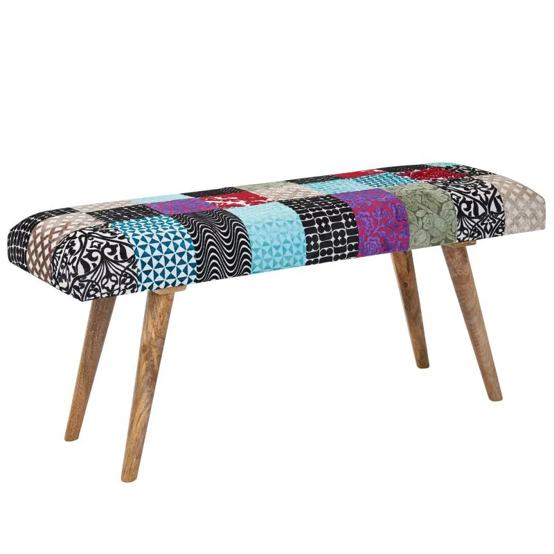 Sitzbank aus Mango Massivholz, Farbe: Mango / Bunt gemustert - Abmessungen: 51 x 117 x 38 cm (H x B x T)