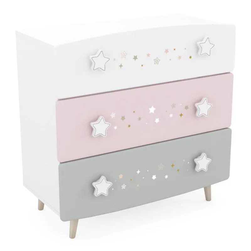 Kinderzimmer - Kommode Ines 10, Farbe: Weiß / Rosa / Grau - Abmessungen: 87 x 87 x 41 cm (H x B x T)