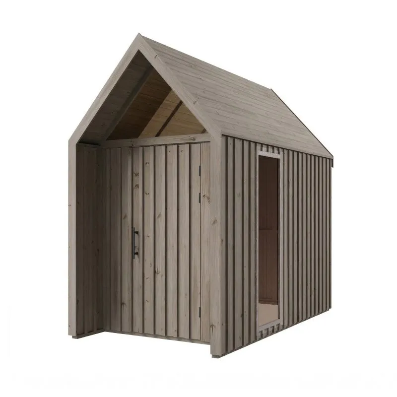 Gartenhaus| Dreieckfenster | Grau-Beige | Grundfläche: 4,64 m² | Skandinavischer Style | Satteldach | Außenmaße: 162,4 x 285,7 cm | Malmö 15