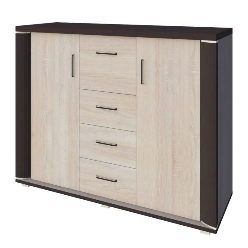 Kommode Aitape 45, Farbe: Sonoma Eiche dunkel / Sonoma Eiche hell - Abmessungen: 105 x 135 x 40 cm (H x B x T)