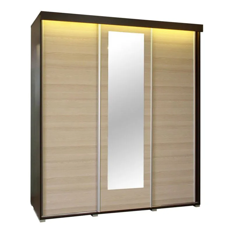 200 cm breiter Kleiderschrank mit 3 Türen | 6 Fächer | Farbe: Nuss Abbildung