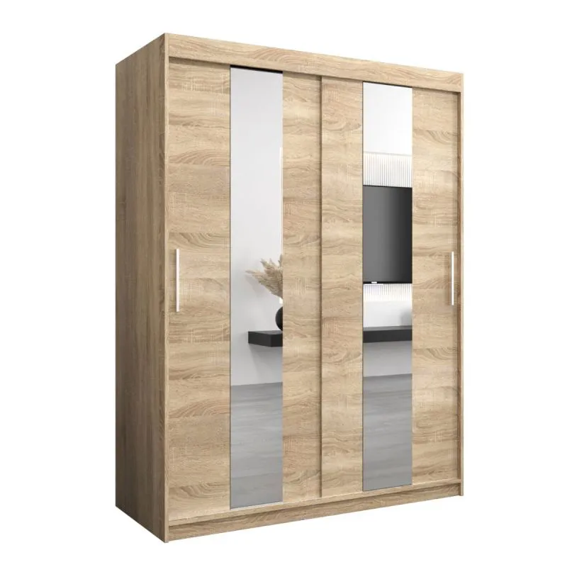 150 cm breiter Kleiderschrank mit 2 Türen | 5 Fächer | Farbe: Sonoma Eiche Abbildung
