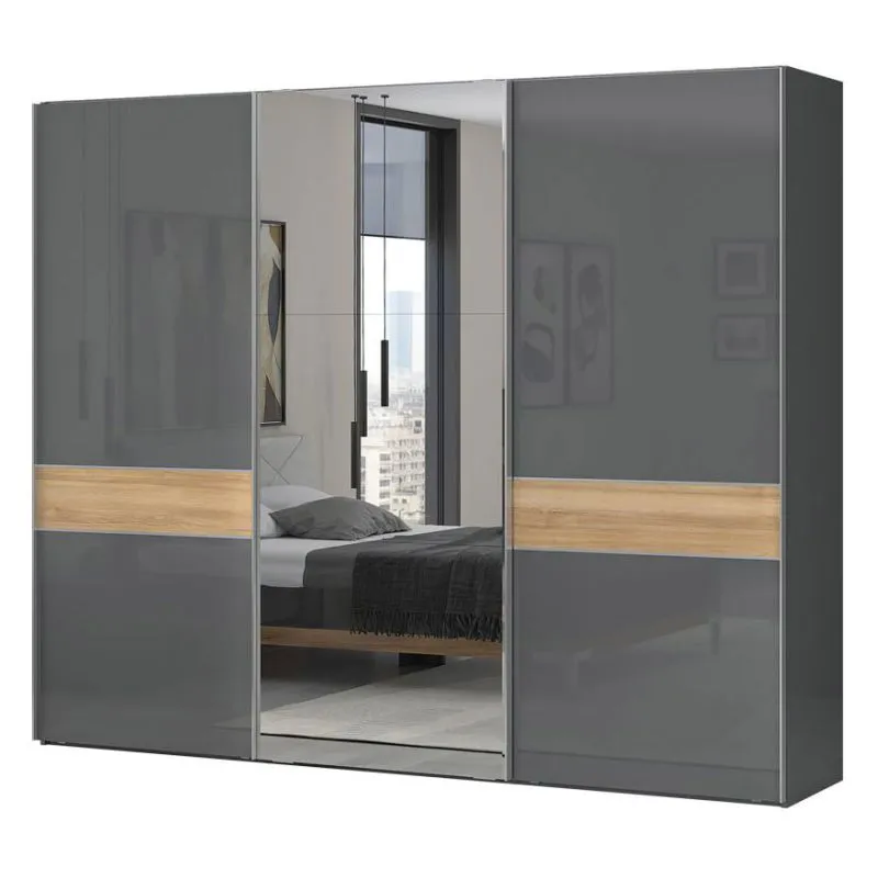 272 cm breiter Kleiderschrank mit 9 Fächern und 3 Türen | Farbe: Anthrazit Abbildung