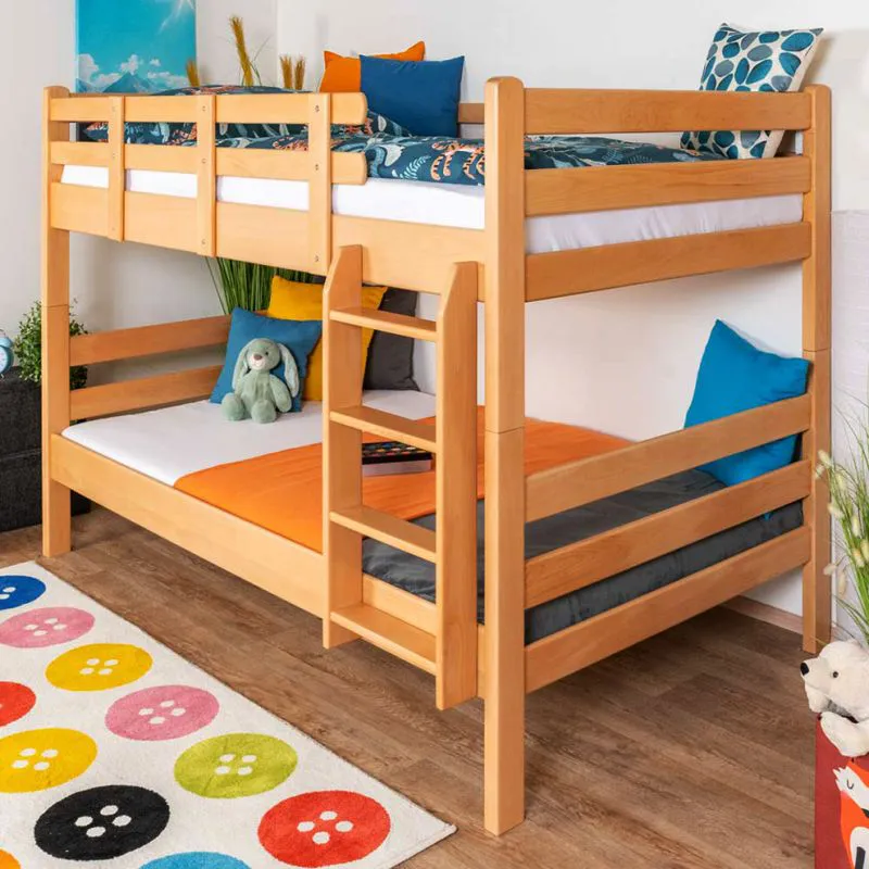 Massivholz Stockbett für Kinder und Jugendliche | Matratzenmaß: 120 x 190 cm | Natur Lackiert | umbaubar in 2 Einzelbetten | Premium-Qualität | inkl. Rollroste Abbildung