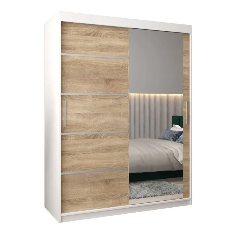 120 cm breiter Kleiderschrank mit 5 Fächern und 2 Türen | Farbe: Sonoma Eiche / Weiß Abbildung