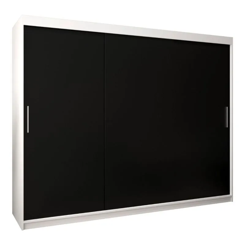 Großer 250 cm breiter Kleiderschrank mit 10 Fächern und 3 Türen | Farbe: Weiß / Schwarz Abbildung