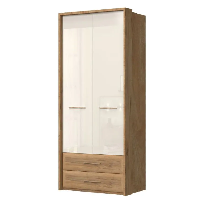 92 cm breiter Kleiderschrank mit 2 Türen und 2 Schubladen | Farbe: Beige | Tiefe: 56 cm Abbildung