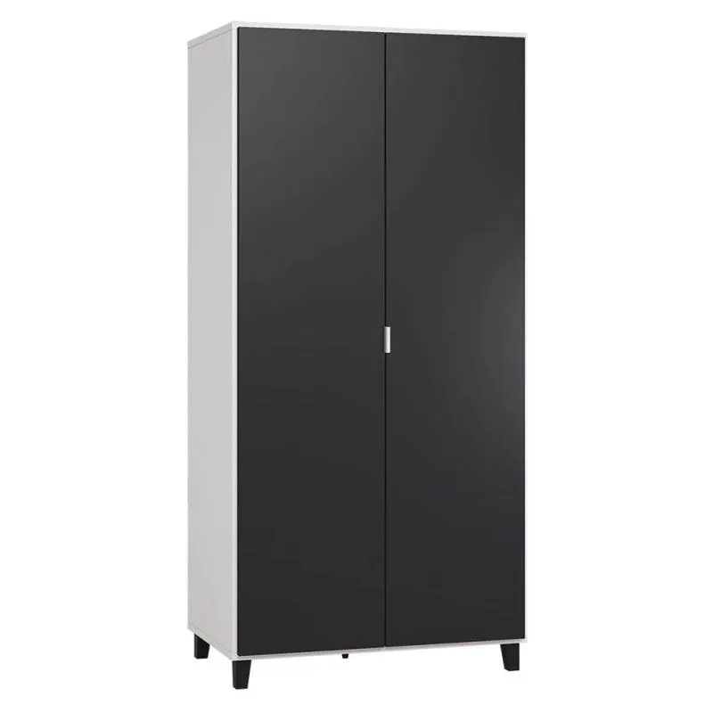93 cm breiter Kleiderschrank mit 2 Türen | Farbe: Weiß / Schwarz Abbildung