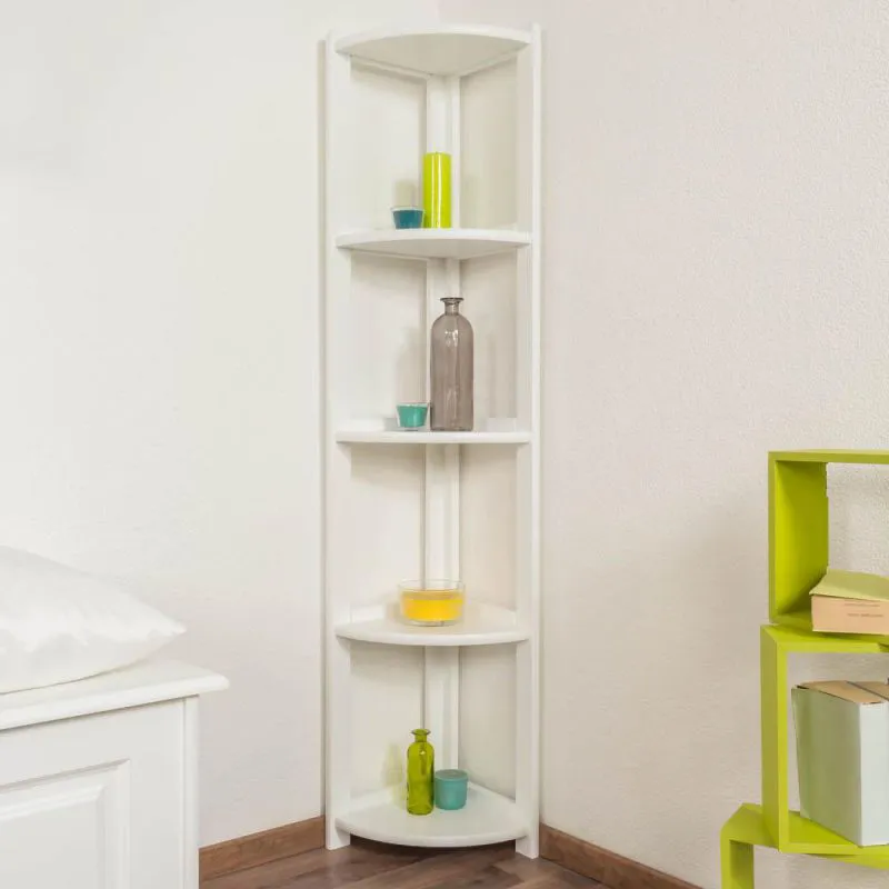 Regal, Küchenregal, Wohnzimmerregal, Bücherregal - 40 cm breit, Kiefer Holz-Massiv, Farbe: Weiß Abbildung