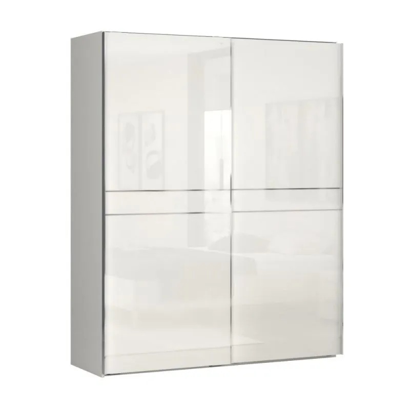 Kleiderschrank, Farbe: Beige / Beige Hochglanz - 224 x 182 x 61 cm (H x B x T) Abbildung