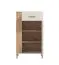 Garderobe Komplett - Set A Venac, 5-teilig, Farbe: Eiche Artisan / Kaschmir, ein Garderobenschrank, eine Kommode, ein Spiegel, ein Schuhschrank mit Sitzkissen und eine Garderobe mit sechs Haken