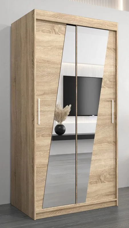 1 Meter breiter Kleiderschrank mit 2 Türen | Farbe: Sonoma Eiche Abbildung