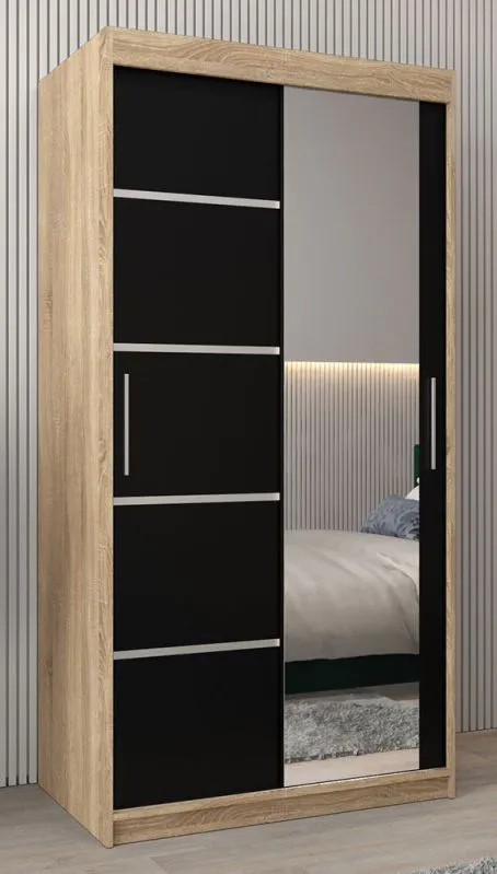 100 cm breiter Kleiderschrank mit 5 Fächern und 2 Türen | Farbe: Sonoma Eiche Abbildung