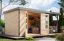 Holz Gartenhaus Anbaudach 2,35 m, Fichte naturbelassen/graualuminium, Trapezblechdach metallverstärkte-Ecken, 2,98 × 2,13 m, Zylinderschloss