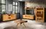 TV-Unterschrank Nobres 08 in Eiche / Natur, 62,5 x 180 x 49 cm, 1 offenes Fach, inkl. LED-Beleuchtung, dekorative Eichenlamellen, Soft-Close-System