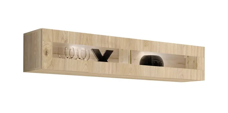 Hängevitrine | inkl. LED-Beleuchtung | Farbe: Eiche Hickory Jackson | 1 Kipptür | 2 Fächer | Push-to-open Funktion | Maße: 160 x 29 x 30 cm