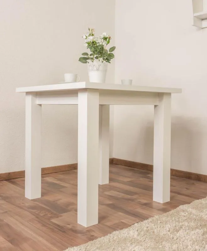 Massivholz Esstisch 80x80 cm Kiefer, Farbe: Weiß Abbildung