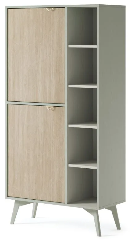 Modernes Regal mit genügend Stauraum Crewe 05, Farbe: Eukalyptus / Eiche - Abmessungen: 160 x 80 x 38 cm (H x B x T)