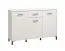 Kommode / Sideboard mit drei Türen Sabas 02, Farbe: Weiß, eine Schublade, sechs Fächer, ABS-Kantenschutz, Griffe & Beine: Schwarz, Maße: 90 x 138 x 40 cm
