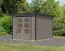 Pultdach Gartenhaus, nordische Fichte wassergrau, Trapezblech anthrazit, stahlverstärkte Ecken, Zylinderschloss, langlebig und wetterfest, 2,38×2,42 m