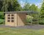 Holz Gartenhaus Anbaudach 2,38 × 2,42 m, naturbelassen/graualuminium, robuste metallverstärkte-Ecken, Trapezblechdach wetterfest, Zylinderschloss