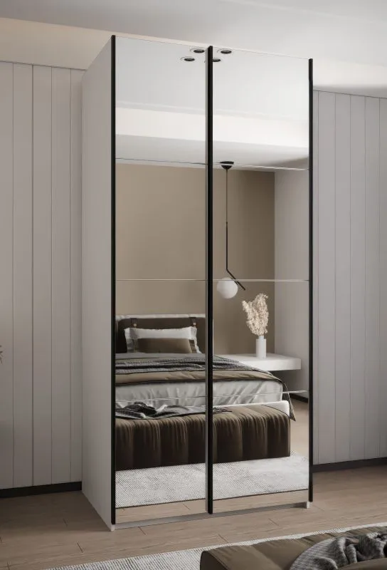 Kleiderschrank / Schiebetürenschrank | Soft-Close | 2 Schiebetüren | 2 Kleiderstangen| 6 Fächer | 6 Einlegeböden | 245,5 x 110 x 64 cm | Farbe: Weiß