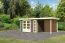 Gartenhaus SET terragrau mit Anbaudach 2,4 m Breite, Rückwand, Grundfläche: 7m²