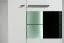 Vitrine mit zwei Türen Idos 04, acht Fächer, Farbe: Weiß / Weiß Hochglanz / Schwarz, Parsolglas, Maße: 124 x 87,5 x 35 cm, ABS-Kantenschutz