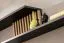 Wohnzimmer - Set A Romfo, 4-teilig, inkl. LED-Beleuchtung, Farbe: Schwarz / Hickory Jackson, zwei Vitrinen, Push-to-open Funktion, TV-Schrank, Wandregal