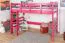 Hochbett 90 x 190 cm für Kinder, "Easy Premium Line" K22/n, Buche Massivholz rosa lackiert, teilbar