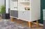 Jugendzimmer - Regal Syrina 15, Farbe: Weiß / Grau / Eiche - Abmessungen: 202 x 105 x 45 cm (H x B x T)