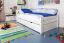 Bettrahmen für Kinder 90 x 200 cm | inkl. Stauraum / 2 Schubladen | Massivholz: Buche | Weiß Lackiert | inkl. Lattenrost Abbildung