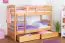 Jugendstockbett inkl. Stauraum (2 Schubladen) | 90 x 200 cm | Massivholz: Buche | Natur Lackiert | umbaubar in 2 Einzelbetten | Premium-Qualität | inkl. Rollroste Abbildung