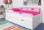 Bettrahmen für Kinder 90 x 200 cm mit Ausziehbett 90 x 190 cm als Gästebett-Funktion | Massivholz: Buche | Weiß Lackiert | inkl. 2. Liegeplatz 90 x 190 cm ausziehbar und 2 Rollrost Abbildung