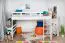 Kinderhochbett 120 x 190 cm | Massivholz: Buche | Weiß Lackiert | umbaubar in Einzelbett | Premium-Qualität | inkl. Rollrost Abbildung