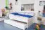 Bettrahmen für Kinder 90 x 200 cm mit Ausziehbett 90 x 190 cm als Gästebett-Funktion | Massivholz: Buche | Weiß Lackiert | inkl. 2. Liegeplatz 90 x 190 cm ausziehbar und 2 Rollrost Abbildung
