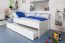 Kinderbett 90 x 200 cm mit Bettkasten als Gästebett oder Stauraum | Massivholz: Buche | Weiß Lackiert | inkl. 2. Liegeplatz 90 x 190 cm ausziehbar und 2 Rollrost Abbildung