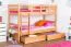 90 x 200 cm Etagenbett mit Stauraum / 2 Schubladen für Jugendliche Massivholz: Buche | Natur Lackiert | umbaubar in 2 Einzelbetten | Premium-Qualität | inkl. Rollroste Abbildung