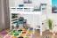 Hochbett für Kinder 90 x 190 cm | Massivholz: Buche | Weiß Lackiert | umbaubar in Einzelbett | Premium-Qualität | inkl. Rollrost Abbildung