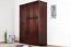 Kleiderschrank | 3 Drehtüren | 2 Schubladen | 5 Fächer | mit Kleiderstange | 135 cm breit | Massivholz | Farbe: Walnussfarben Abbildung