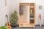 Kleiderschrank | 3 Drehtüren | 2 Schubladen | 4 Fächer | mit Kleiderstange | 133 cm breit | Massivholz | Farbe: Natur Abbildung
