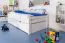 Kinderbett 90 x 200 cm mit Bettkasten 90 x 190 cm als Gästebett | Massivholz: Buche | Weiß Lackiert | inkl. 2. Liegeplatz ausziehbar und 2 Rollrost Abbildung