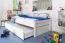 Kinderbett 90 x 200 cm mit Bettkasten 90 x 190 cm als Gästebett | Massivholz: Buche | Weiß Lackiert | inkl. 2. Liegeplatz ausziehbar und 2 Rollrost Abbildung
