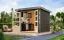 Holzgartenhaus terragrau, nordische Fichte, Pultdach Trapezblech graualuminium, stabile Metallecken, modernes Design, Zylinderschloss, 2,38x2,13 m