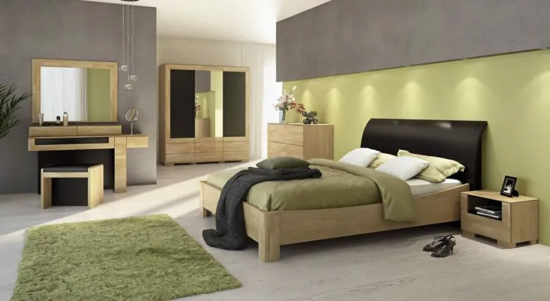 Schlafzimmer Komplett - Set I Lipik, 9-teilig, teilmassiv, Farbe: Eiche / Schwarz