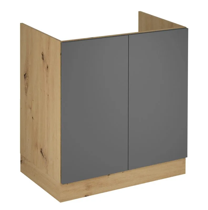 Küchen-Unterschrank | 2 Türen | Push-to-Open | Matterhorn 33 | grifflose Font | 80 x 46,8 x 82 cm | Artisan-Eiche / Grau