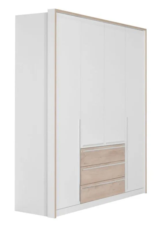 Drehtürenschrank / Kleiderschrank Cerdanyola 01, Farbe: Eiche / Weiß - Abmessungen: 216 x 195 x 56 cm (H x B x T)