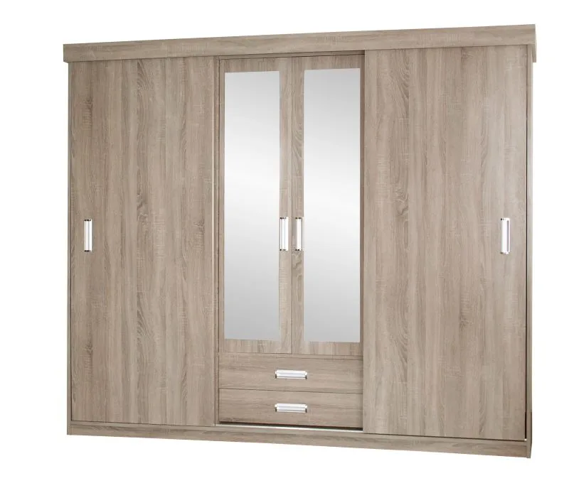 Schiebetürenschrank / Kleiderschrank Kikori 13, Farbe: Sonoma Eiche - Abmessungen: 210 x 240 x 62 cm (H x B x T)