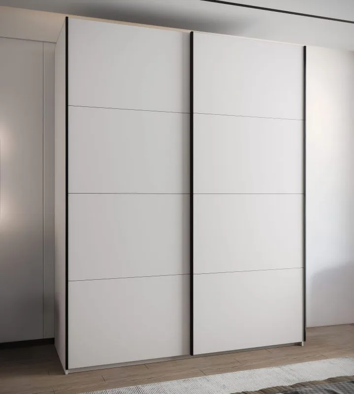 Schiebetürenschrank / Kleiderschrank | 245,5 x 100 x 64 cm | 11 Fächer | 10 Einlegeböden | 2 Kleiderstangen |2 Schiebetüren | Farbe: Weiß | Soft-Close